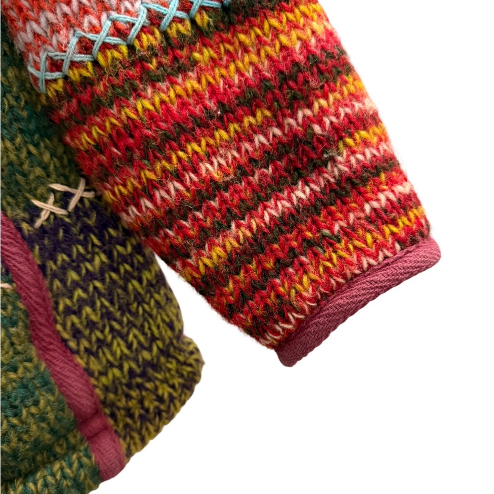 Hand Knitted Patchwork Wool Insulated Cardigan Ja… - image 6